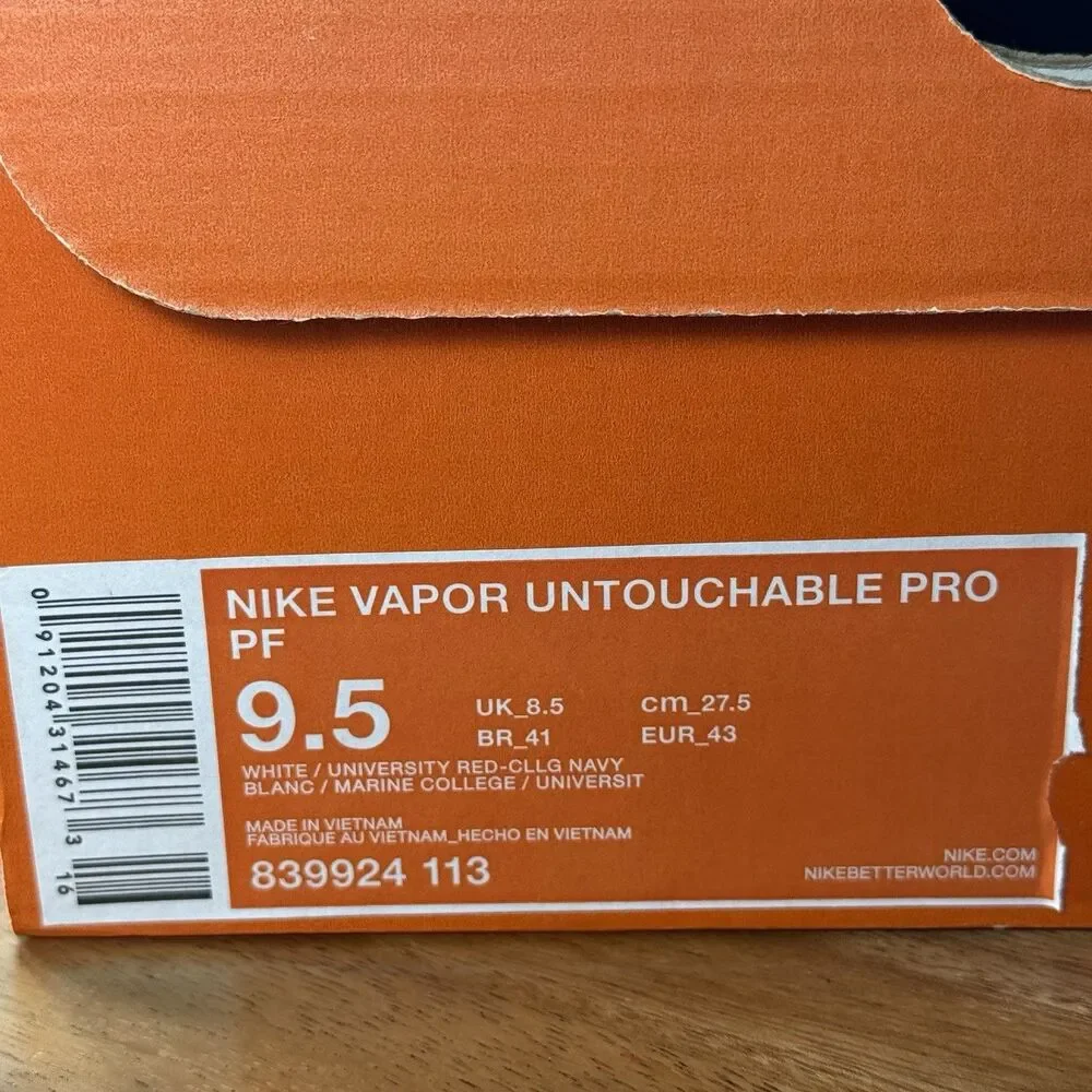 Men 9.5-Nike Vapor Untouchable Pro PF Low TD Blue Red Football Cleat 839924-113